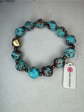 New And Lovely Resin Turquoise Beaded Stretch Bracelet